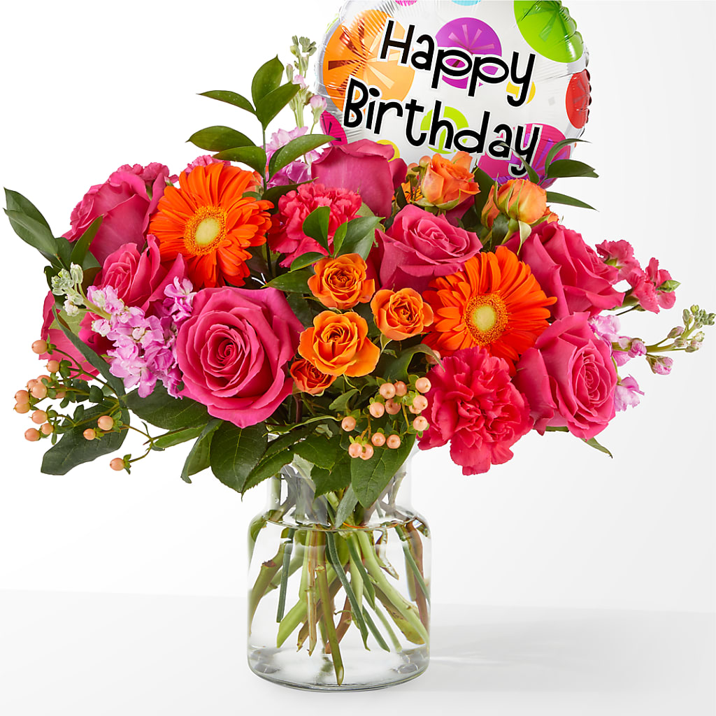 Fiesta Bouquet with Birthday Balloon – Guru Flowers, Port Saint Lucie FL