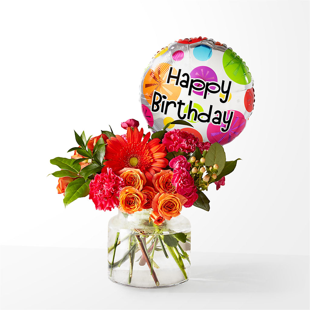 Fiesta Bouquet with Birthday Balloon – Guru Flowers, Port Saint Lucie FL