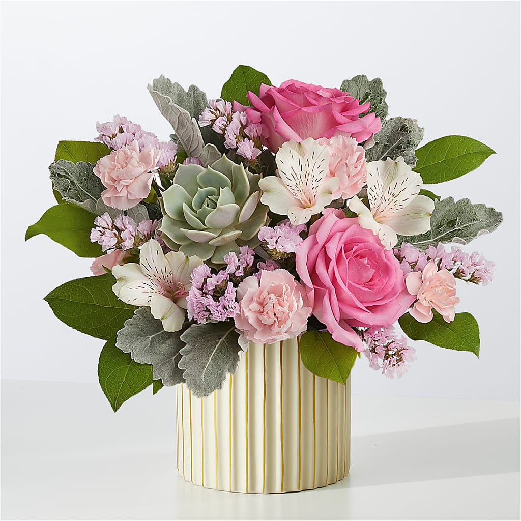 Dusty Rose Bouquet with Ivory Vase – Guru Flowers, Port Saint Lucie FL