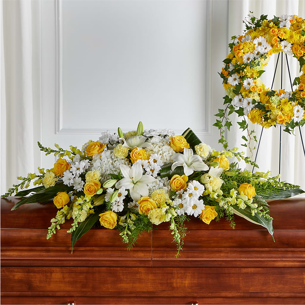Golden Harmony Casket Spray – Guru Flowers, Port Saint Lucie FL