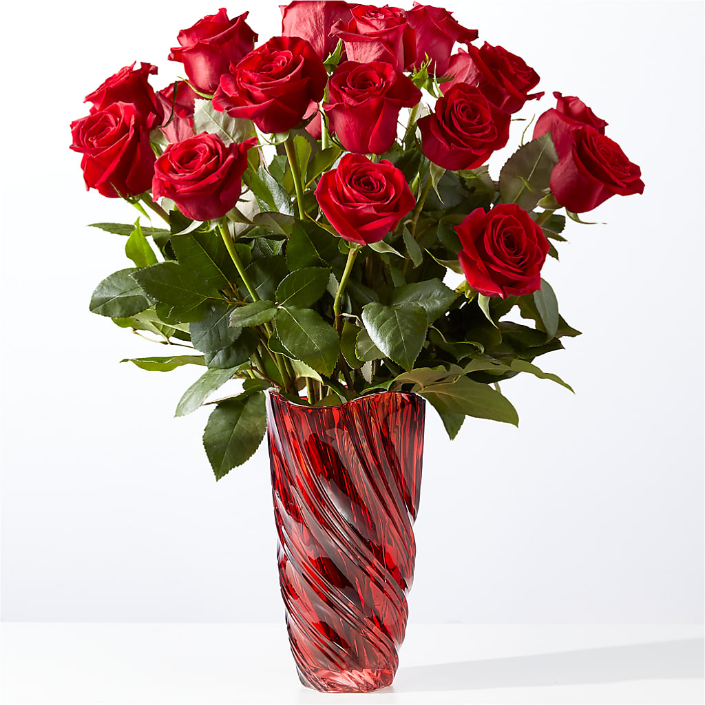 Classic Love Red Rose Bouquet with Luxe Swirl Vase – Guru Flowers, Port Saint Lucie FL