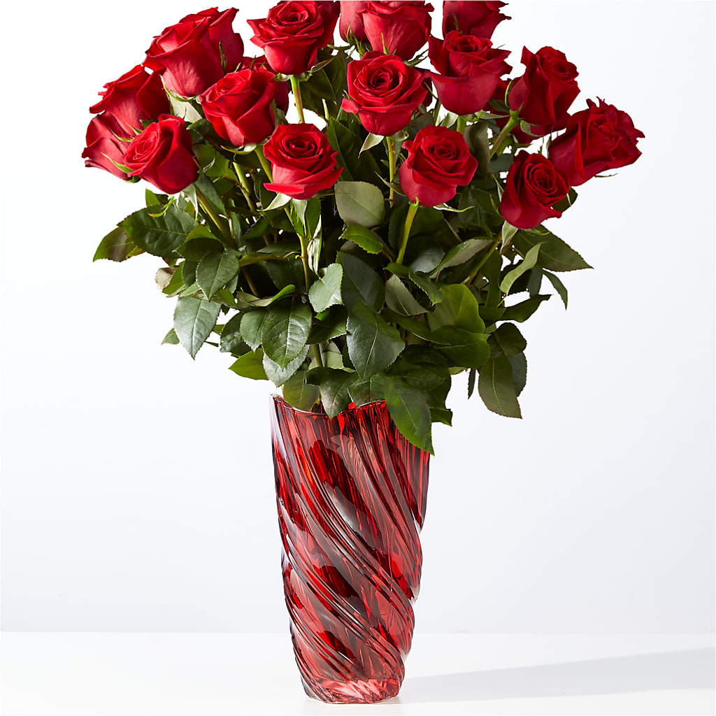 Classic Love Red Rose Bouquet with Luxe Swirl Vase – Guru Flowers, Port Saint Lucie FL