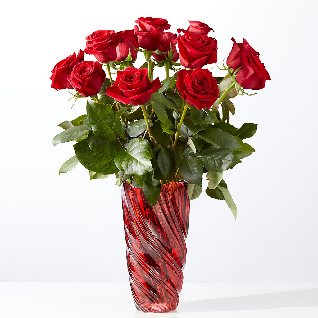 Classic Love Red Rose Bouquet with Luxe Swirl Vase – Guru Flowers, Port Saint Lucie FL