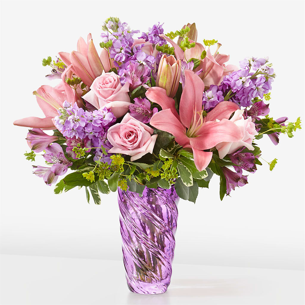 Precious Petals Bouquet with Luxe Swirl Vase – Guru Flowers, Port Saint Lucie FL