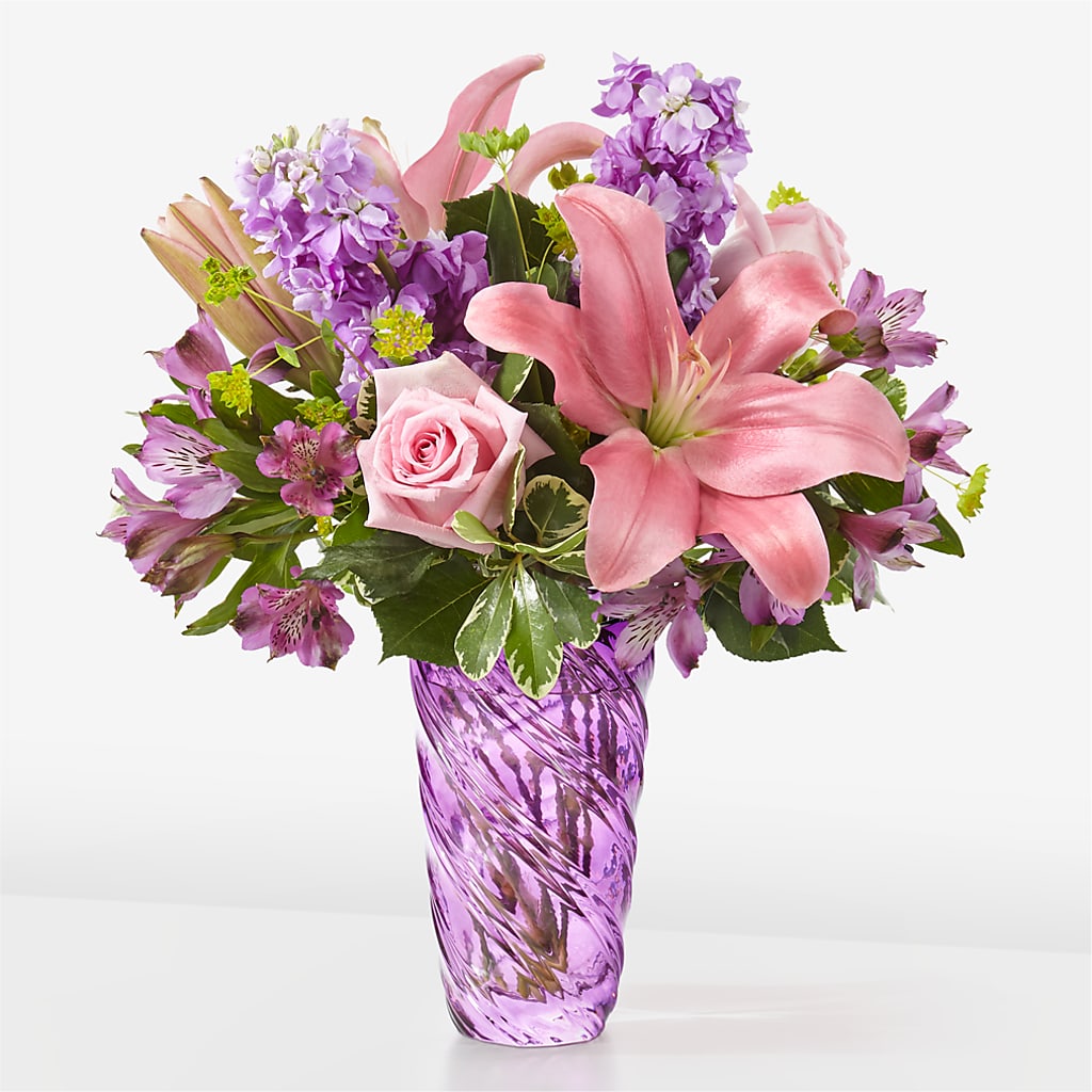 Precious Petals Bouquet with Luxe Swirl Vase – Guru Flowers, Port Saint Lucie FL