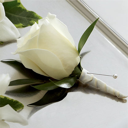 White Rose Boutonniere –  Guru Flowers, Port Saint Lucie FL